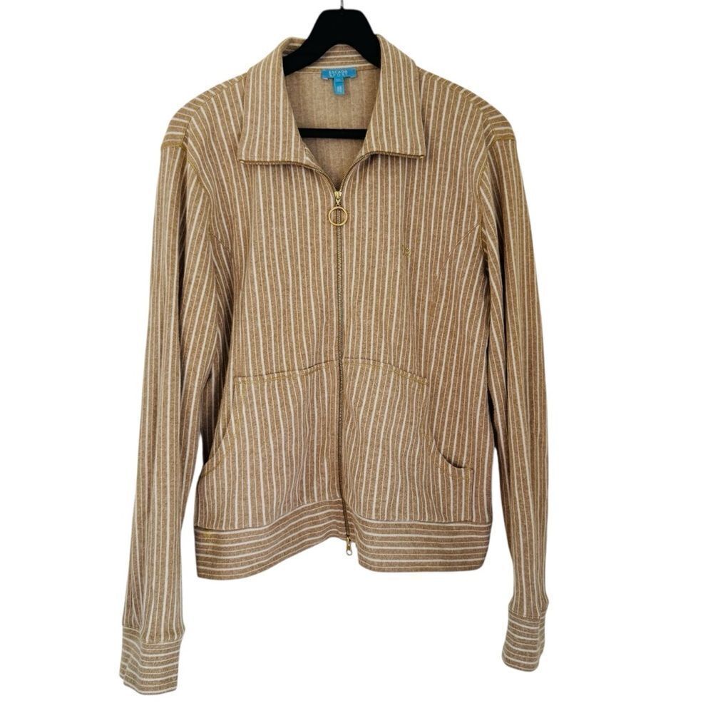 Escada Sport Beige Striped Bomber Jacket Size XL